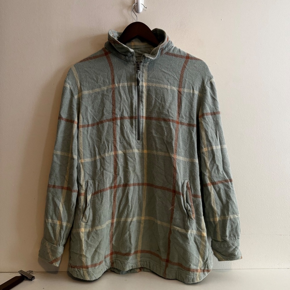 Sonoma Womens M Green Plaid Quarter Zip Pullover 100% Cotton Fall Layers Basics